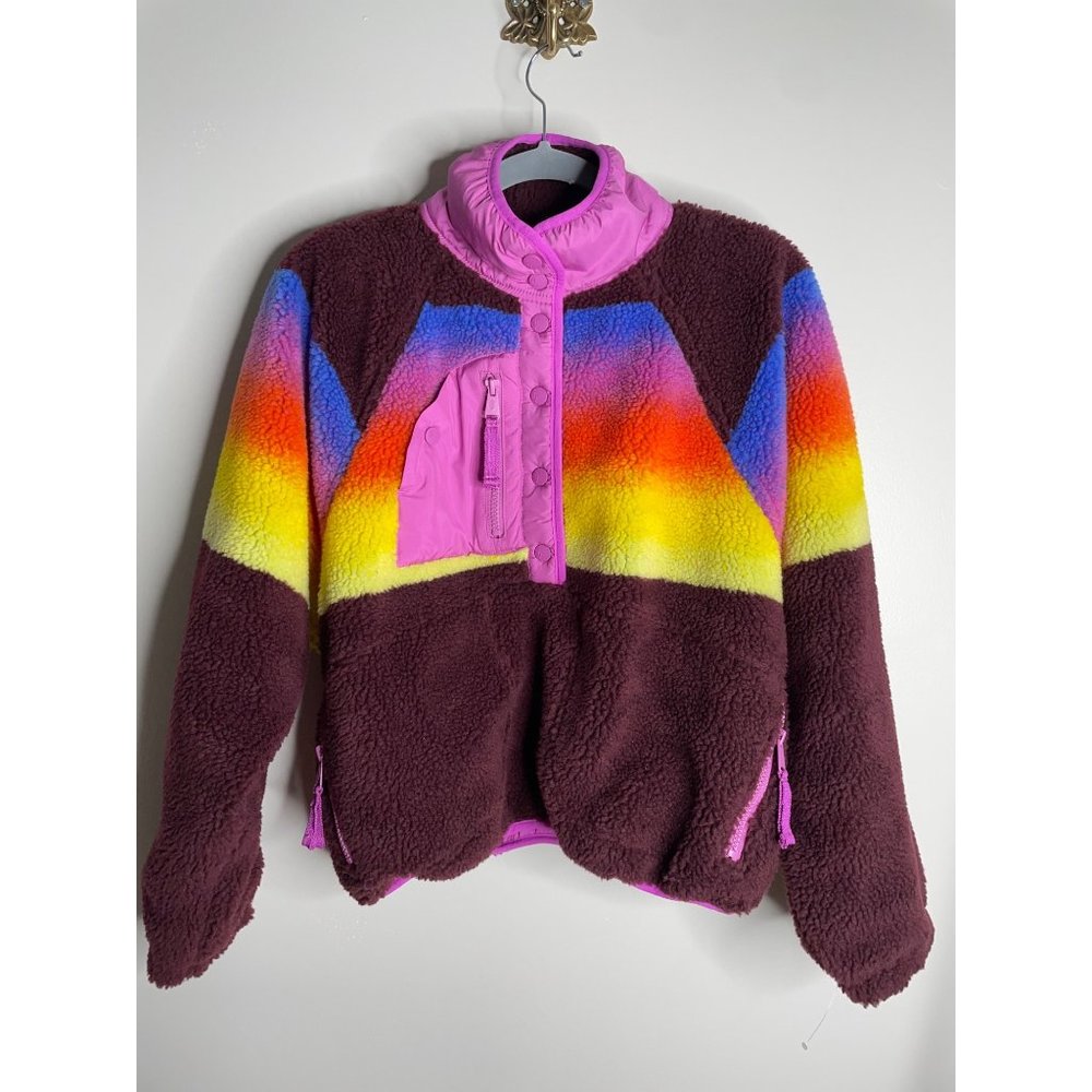 New Free People Hit the Slopes Printed Jacket Fleece Espresso Combo XS X Small - Picture 6 of 9